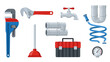 © Mark - Comprehensive plumbing tools set featuring wrench, pipes, and toolbox
