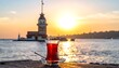 © Poni - Enjoying Turkish Tea with the Maiden's Tower View at Sunset in Istanbul