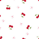 Cute Cherry Seamless Pattern with Minimal White Background