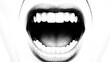 © gavi - Striking monochrome graphic of a person's wide open mouth, captured in a visceral scream or passionate shout, symbolizing raw human emotion and vocal expression