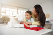 © Pixel-Shot - Happy Asian mother and her daughter working with sewing machine in workshop