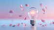 © Curioso.Photography - Floating light bulb with pink flower petals representing creativity imagination and fresh ideas.
