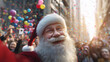 © Curioso.Photography - Cheerful Santa Claus taking a selfie during a crowded festive Christmas street celebration.