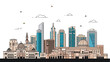 © Ahmad Stock - Dynamic City Skyline Illustration with Modern Skyscrapers and Traditional Domes showcasing Urban Architecture and Cultural Heritage