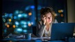 © Maryna - Tired businessperson working late at a dim office with a glowing laptop and looming deadline