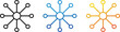 © Aminul - Flat vector illustration set of network connectivity hub icons with central circle and radiating lines in black blue and orange colors isolated on white background