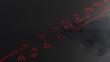 © Lightnc - Romantic red heart outlines scattered diagonally on a dark background.