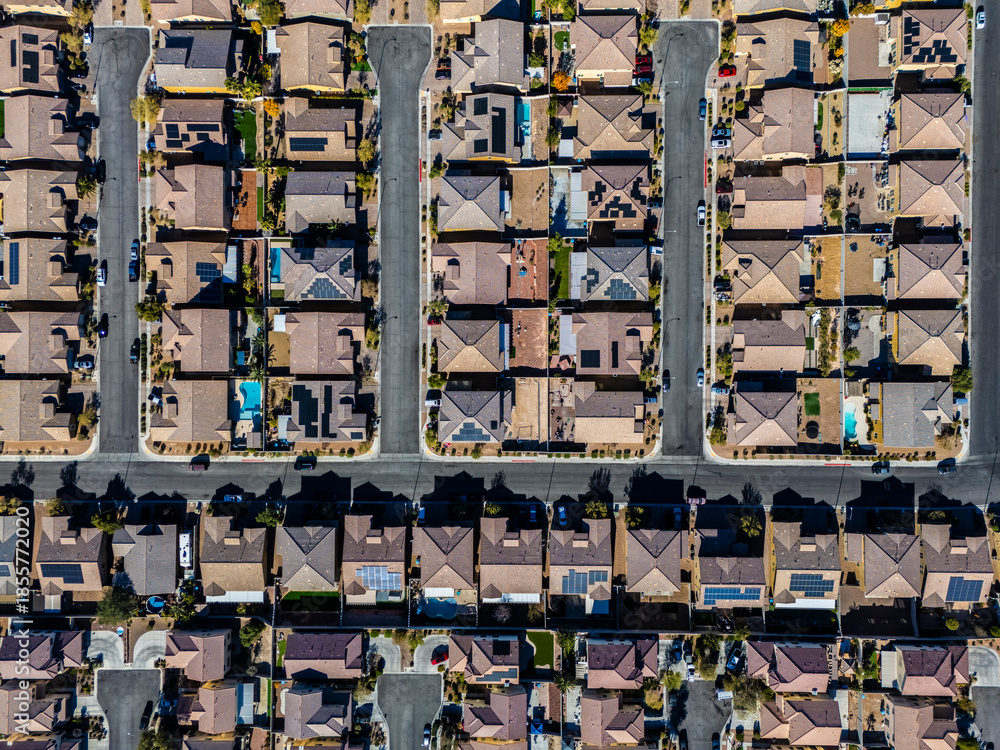 Neighborhood Block Patterns Top down aerial view of residential neighborhood streets in Los Angeles ...