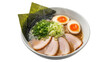 © Elena - Isolated delicious ramen bowl featuring egg, chashu, nori, and scallions, close-up view