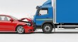 © tech_with_mayur - Car accident collision between a red car and blue truck on road, symbolizing traffic accident risk, road safety awareness, vehicle damage, insurance concept, transportation hazards, emergency response
