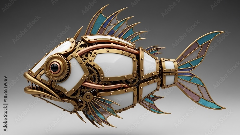 機械仕掛けの魚、スチームパンク風デザイン Stock Illustration