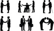 © Masuduzzaman - People greeting and supporting silhouettes set, handshake, help and respect concepts, social interaction, business and community relationships vector illustration