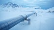 © olgakris - Long gas pipeline in polar region, frozen landscape with steel infrastructure, energy transportation in winter, extreme cold engineering solution, arctic supply route