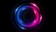 © MiaStendal - Neon circle with smoke effect. Abstract technology futuristic circles with glowing blue and pink light lines and speed motion blur on a dark blue background.