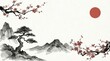 © NAPAARTMAX - Serene cherry blossom scene traditional japanese landscape digital art tranquil environment aesthetic viewpoint cultural concept for peaceful relaxation and mindfulness