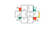 © Ahmad - Graphic illustration of interlocking white puzzle pieces on a background of colorful geometric shapes representing teamwork and strategy.