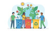 © Aether - Recycling waste concept. People sorting garbage into colored bins. Environmental protection. Sustainability. Trash separation. Save planet earth. Zero waste. Waste management.
