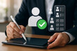 © Miltan - Business professional using tablet for secure user verification and modern identity management with digital checklist system