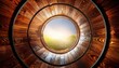 © Jenna - inside view of wooden barrel with circular glowing light reflections
