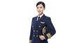 © phj.domingos - Professional female pilot in uniform holding her cap with pride and confidence