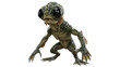 © Kleber - Cute but creepy amphibious creature with large black eyes and green scaly skin, standing on two legs, isolated on transparent background