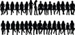 © Mehenaj - Silhouettes of people sitting and standing on benches, diverse postures, social interaction, lifestyle illustration, human form design artwork