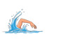 © NOVRIN - Dynamic illustration of a powerful swimmer's arm making a vigorous splash in refreshing blue water