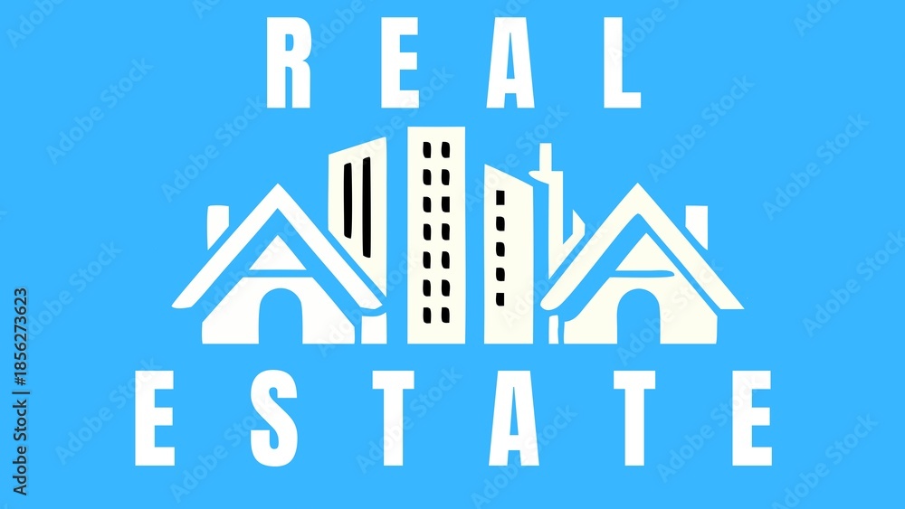 Stylized graphic of houses and buildings with "REAL ESTATE" text, representing residential and commercial property investment.