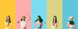 © Pixel-Shot - Set of cool young woman with green hair on color background