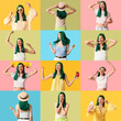 © Pixel-Shot - Collage of cool young woman with green hair on color background