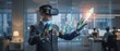 © Meow Creations - Businessman wearing VR headset analyzing stock market chart with digital interface in modern office