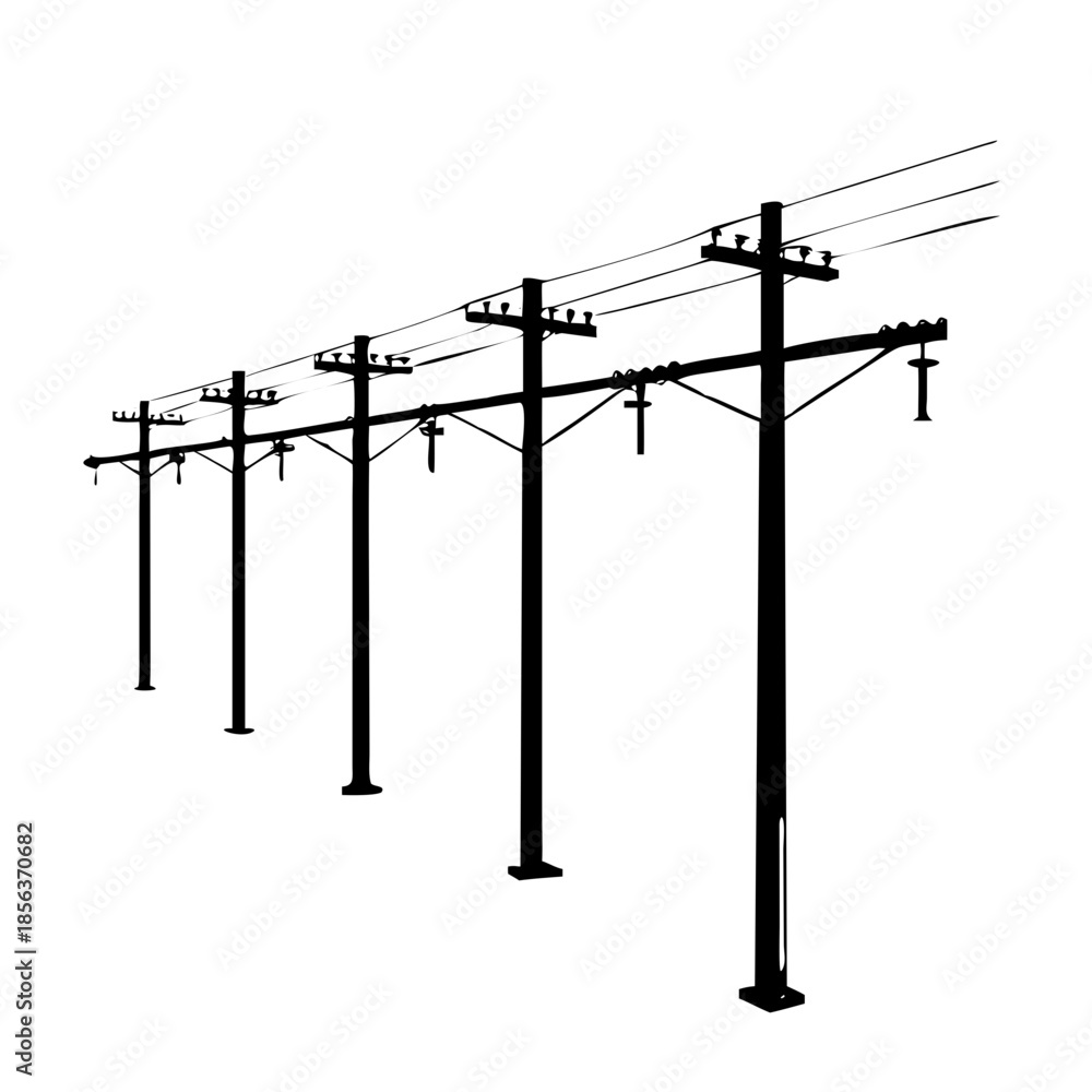 Pole Line Vector Electric Utility Power Lines and Telegraph Poles Vector Outline Icon ...