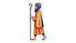© Avis - Bearded Man in Turban and Traditional Robes Walking with a Staff.