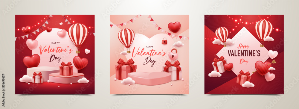 Stock-Vektorgrafik „Valentine’s Day Social Media Templates Set with 3D ...