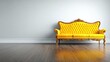 © mahir - Ornate yellow sofa with tufted upholstery stands on a wooden floor.