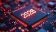 © Rhony - Metal number 2026 on the glowing surface of the microchip