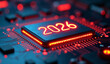 © Rhony - Metal number 2026 on the glowing surface of the microchip