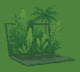 Naklejka na meble Laptop Screen with 3D Tropical Jungle Halftone Art