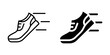 © LOBSTER LARRY - Running shoe icon with motion lines. Silhouette and line style.