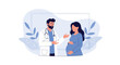 © Darwin - Male doctor in a white coat providing medical consultation and advice to a pregnant woman during a prenatal visit.