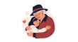 © Willian - Tender and heartwarming illustration of a loving grandmother in a hat, warmly embracing her young granddaughter, with a floating heart symbolizing their bond.