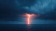 © Peter@studio5 - A dramatic lightning strike illuminates the dark ocean under stormy skies, creating a striking contrast between nature's power and serenity.