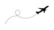 © Elena - Airplane silhouette with dotted line path isolated PNG, commercial aviation route for travel and tourism design on transparent background