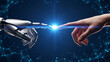 © Mohshin - A robotic hand and a human hand touching with a bright light between them