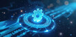 © Pete - Digital gear icon with binary code suggests system update or software upgrade. Abstract tech background with glowing lines and particles implies progress and innovation in cyberspace.