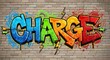 © Hungarian - Vibrant graffiti lettering spelling a common energizing word applied onto a realistic brick wall background
