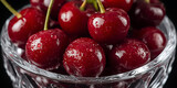 Fresh Red Cherries in Glass Bowl