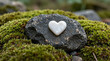 © tuartvn - White heart-shaped stone on moss-covered rock