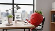 © hana - Whimsical strawberry character excels at office work, promoting a fun and fruitful approach to