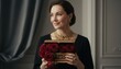 © Azlan Art  - Elegant Woman with Treasure Box of Roses – Classy Beauty and Floral Display, Perfect for Luxury Lifestyle, Editorial, Jewelry, and Beauty Blogs